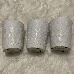 Set of 3 modern print textured 5 inch ceramic planter pots Ivory/off white